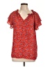 Pleione 100% Polyester Red Short Sleeve Blouse Size L - photo 1