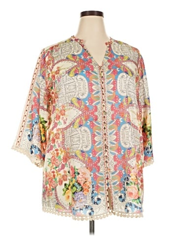 Johnny Was 3/4 Sleeve Silk Top (view 1)