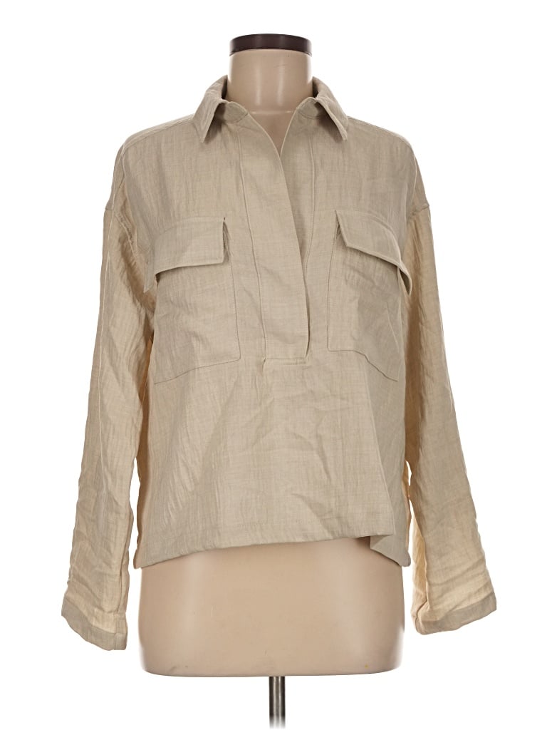 Pre-owned Max Studio Long Sleeve Blouse In Tan