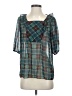 Gibson 100% Polyester Argyle Teal Short Sleeve Blouse Size S - photo 1
