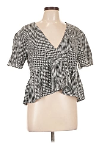Madewell Crossover Peplum Top in Textured Gingham Check (view 1)