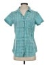 Columbia 100% Baumwolle Checkered-gingham Teal Short Sleeve Button-Down Shirt Size S - photo 1