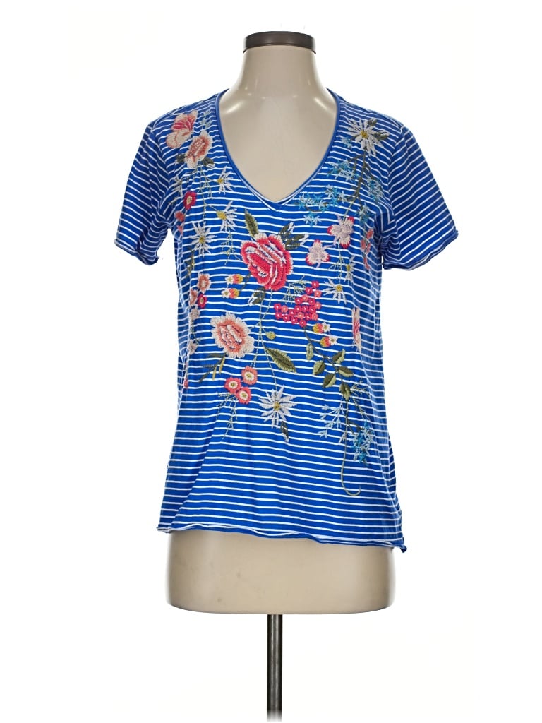 Pre-owned Johnny Was Short Sleeve T-shirt In Blue