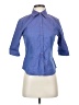 At Last 100% Cotton Blue 3/4 Sleeve Button-Down Shirt Size S - photo 1