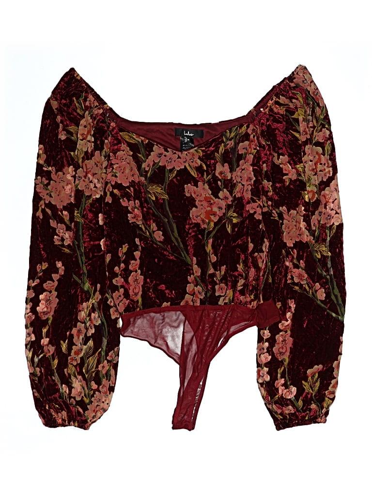 Pre-owned Lulus 3/4 Sleeve Blouse In Burgundy