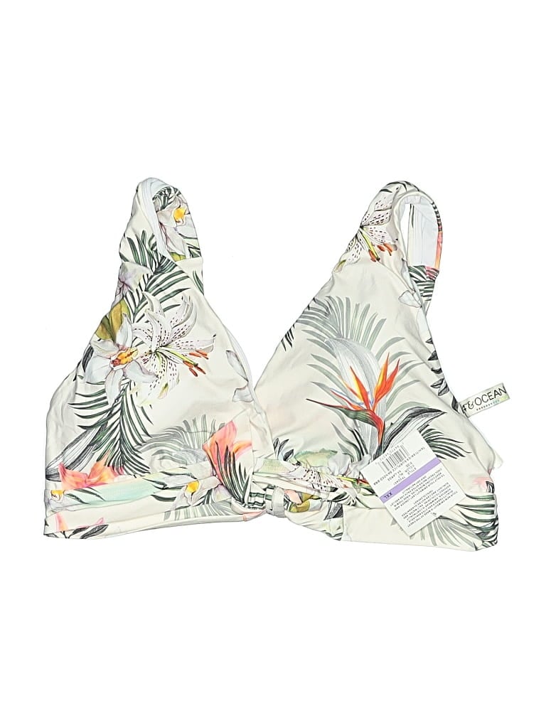 Pre-owned 24th & Ocean Swimsuit Top Ivory Tropical Pattern Swimwear