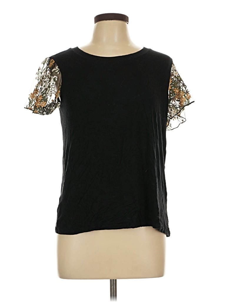 Pre-owned Sadie & Sage Short Sleeve Top Black Cold Shoulder Neckline Tops