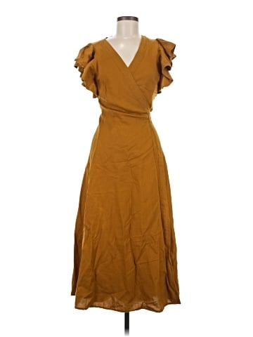 Madewell Linen-Blend Ruffle-Sleeve Wrap Midi Dress (view 1)