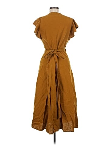 Madewell Linen-Blend Ruffle-Sleeve Wrap Midi Dress (view 2)
