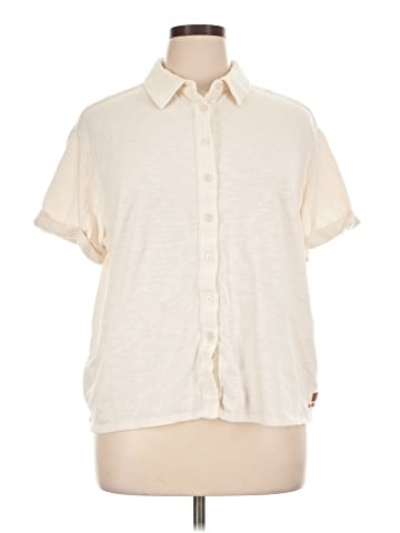 Peace Love World Short Sleeve Button-Down Shirt (view 1)