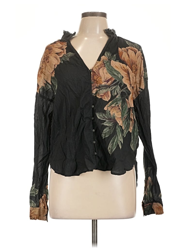 Pre-owned Pilcro Long Sleeve Blouse In Black