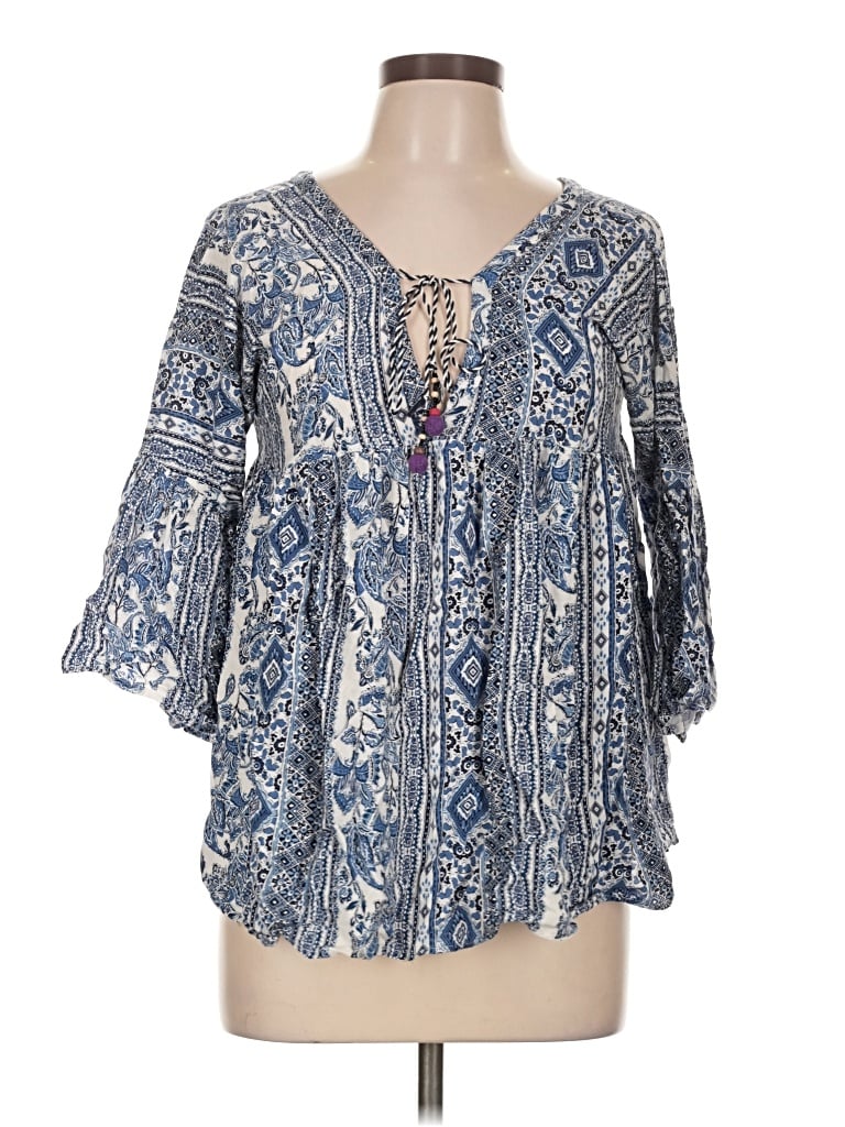 Pre-owned Altar'd State 3/4 Sleeve Blouse In Blue