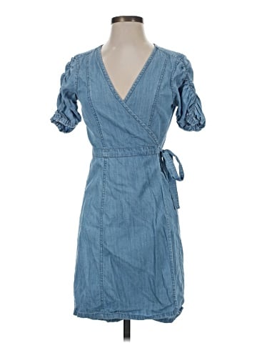 Madewell Denim Shirred-Sleeve Wrap Dress in Elsworth Wash (view 1)