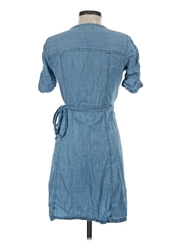 Madewell Denim Shirred-Sleeve Wrap Dress in Elsworth Wash (view 2)