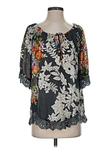 Johnny Was 3/4 Sleeve Silk Top (view 1)
