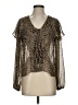 Topshop 100% Polyester Animal Print Brown Long Sleeve Blouse Size 4 - photo 1