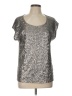 Halogen 100% Polyester Metallic Silver Short Sleeve T-Shirt Size L (petite) - photo 1