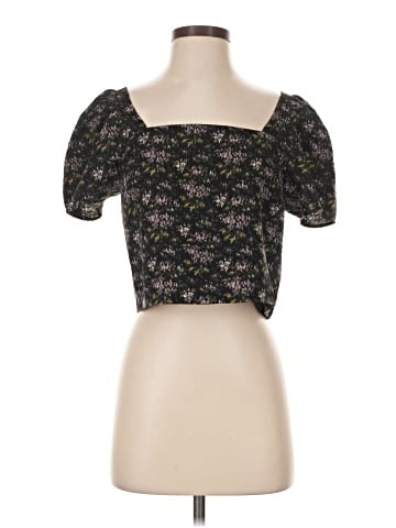 Madewell Hopewell Puff-Sleeve Crop Top in Blurred Ikat (view 1)