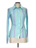 Kiwi 100% Polyester Stripes Teal Long Sleeve Blouse Size L - photo 1