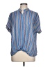 Jade 100% Polyester Stripes Blue Short Sleeve Blouse Size L - photo 1