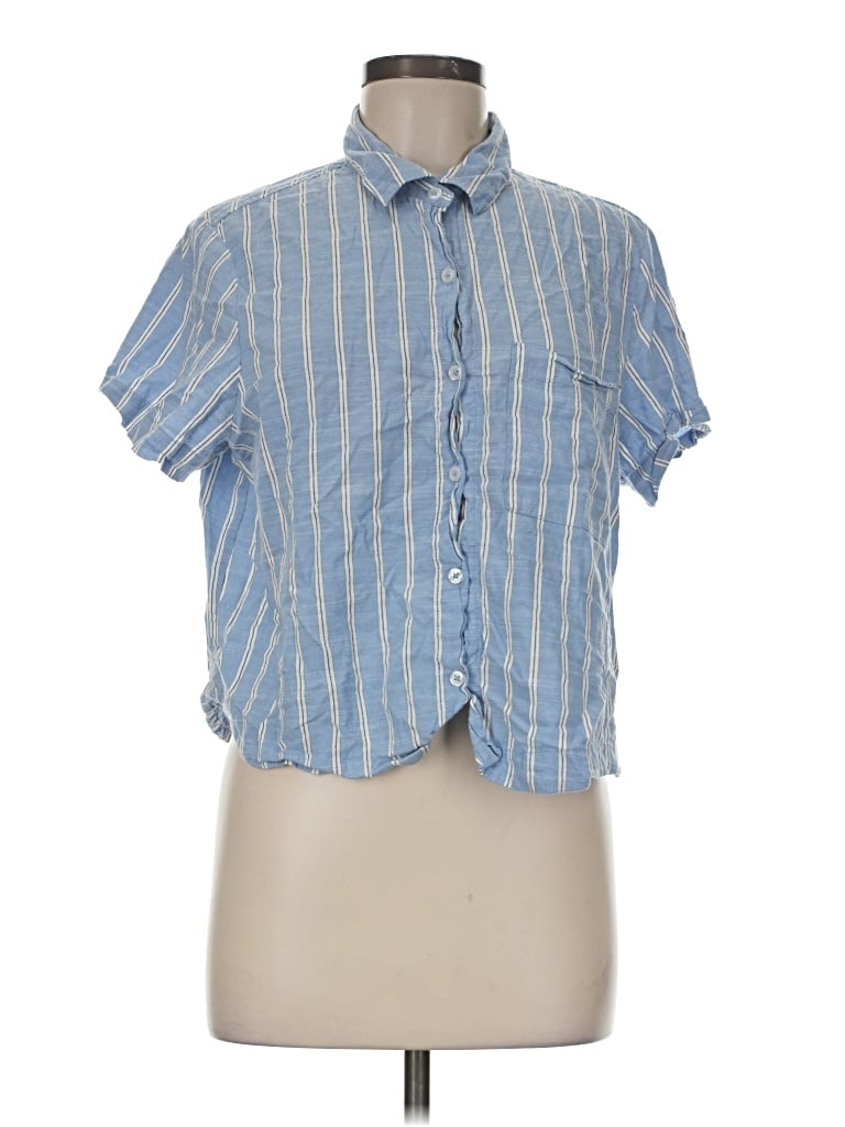Pre-owned Auden Short Sleeve Button Down Shirt In Blue