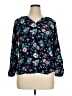 Basic Editions 100% Rayon Floral Teal 3/4 Sleeve Blouse Size XL - photo 1