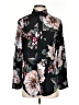 Lavender Brown 100% Rayon Floral Black 3/4 Sleeve Blouse Size XS - photo 1