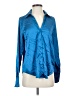 Glam Metallic Blue Long Sleeve Blouse Size S - photo 1