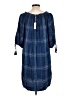 Max Studio 100% Rayon Plaid Checkered-gingham Color Block Stripes Blue Casual Dress Size L - photo 2