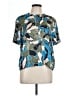 Equipment Floral Multi Color Teal Short Sleeve Blouse Size L - photo 1