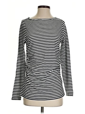 Madewell Striped Ruched Crewneck Long-Sleeve Tee in Soft Slub (view 1)