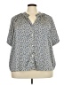 Worthington 100% Polyester Print Blue Short Sleeve Blouse Size 3X - photo 1