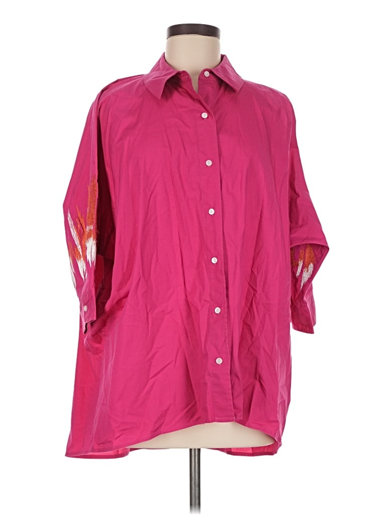 Pre-owned Natori 3/4 Sleeve Button Down Shirt In Pink