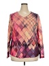FDJ Argyle Pink Burgundy Long Sleeve Blouse Size XXL - photo 1