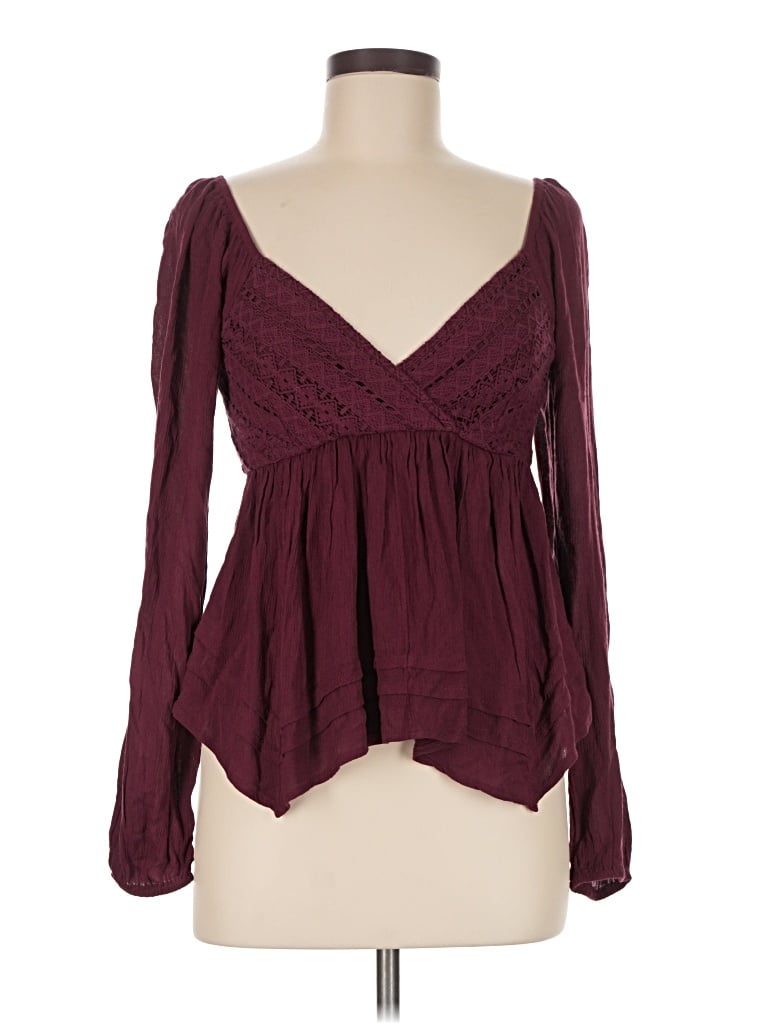 Pre-owned Hollister Long Sleeve Blouse In Burgundy