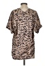 CAbi 100% Silk Animal Print Tan Short Sleeve Silk Top Size XS - photo 2