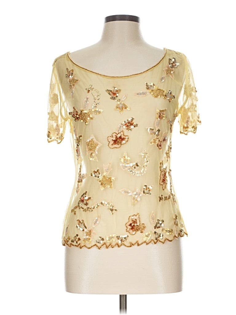 Pre-owned Mac Duggal Short Sleeve Blouse In Gold