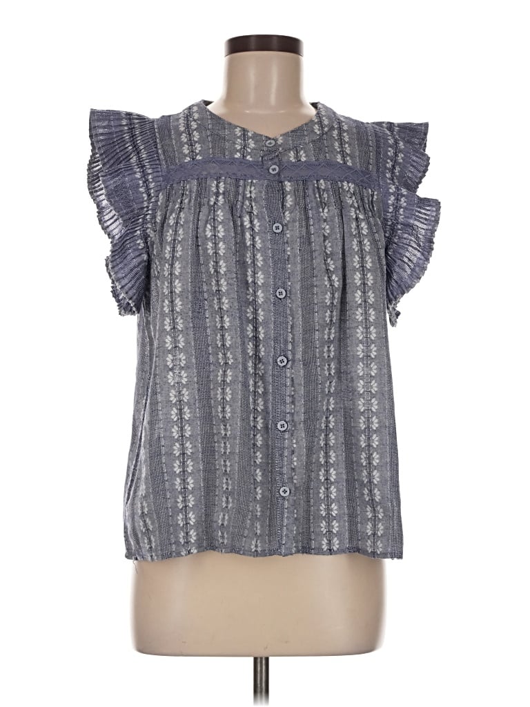 Pre-owned Allison Joy Short Sleeve Blouse In Gray