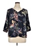 Cj Banks 100% Rayon Floral Blue 3/4 Sleeve Blouse Size 1X - photo 1