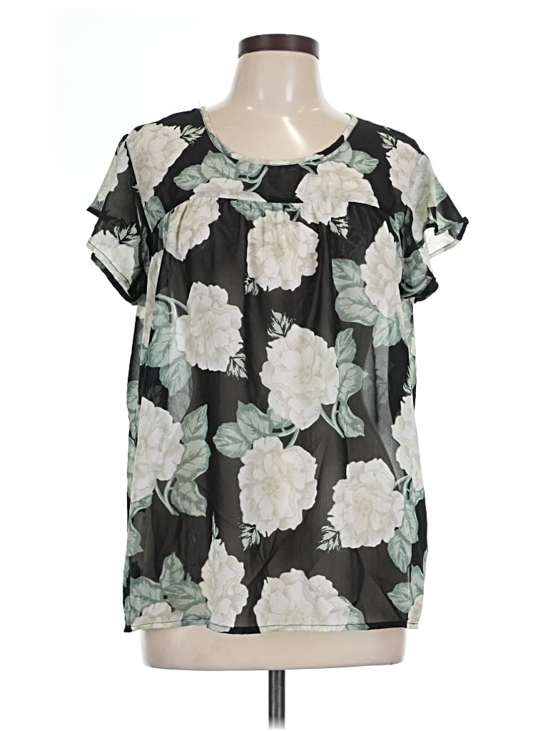 Pre-owned Downeast Short Sleeve Blouse In Black