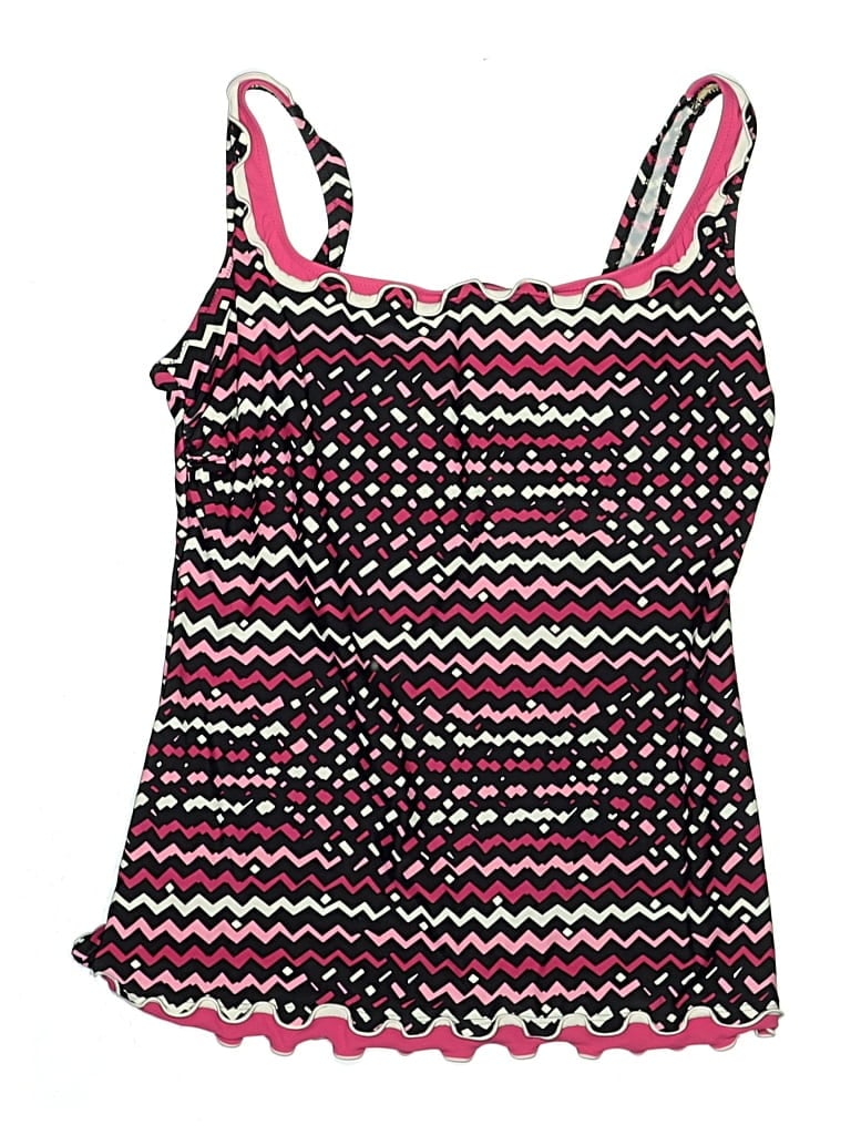 Pre-owned Profile By Gottex Swimsuit Top Pink Chevron/herringbone Pattern Swimwear