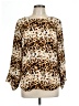 Rose + Olive Animal Print Brown Long Sleeve Blouse Size L - photo 1