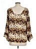 Rose + Olive Animal Print Brown Long Sleeve Blouse Size L - photo 2