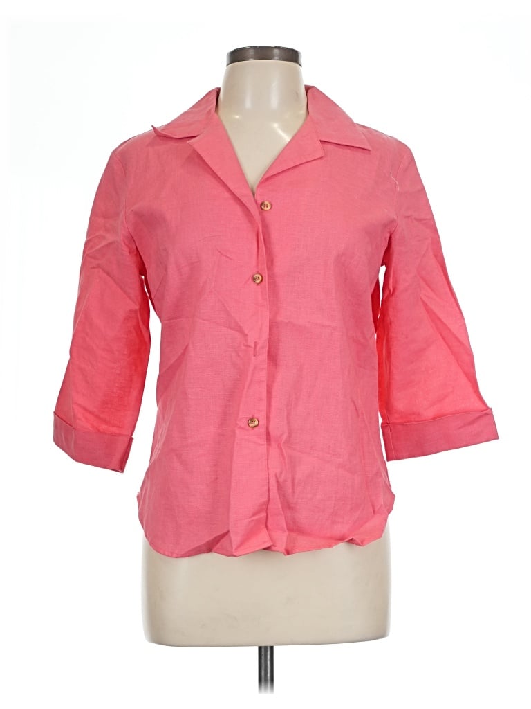 Pre-owned Harve Benard 3/4 Sleeve Button Down Shirt In Pink