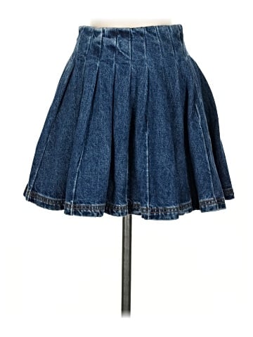 Self-Portrait Pleated jean skirt (view 1)