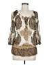 Cache 100% Silk Gold 3/4 Sleeve Silk Top Size M - photo 1