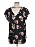 DR2 100% Polyester Floral Black Short Sleeve Blouse Size L - photo 2