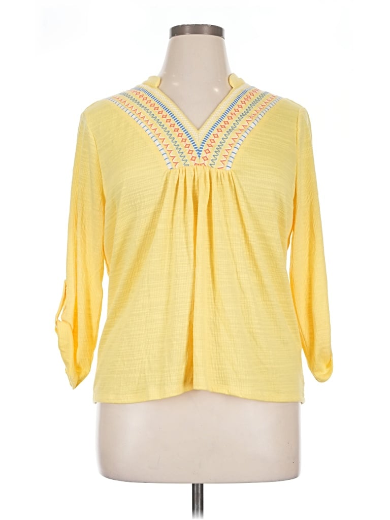 Click to view more detailed imagery on our partner's website Pre-owned Ruby Rd. 3/4 Sleeve Blouse In Yellow