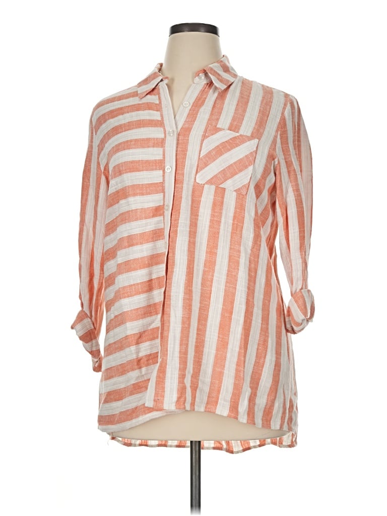 Pre-owned Peck & Peck 3/4 Sleeve Button Down Shirt In Orange