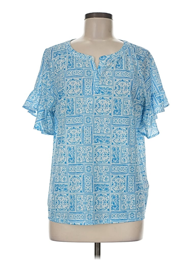 Pre-owned Stella Parker Short Sleeve Blouse In Blue